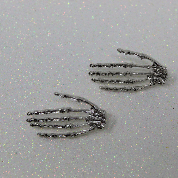Silver Skeleton Hand Earrings - Picture 3 of 3